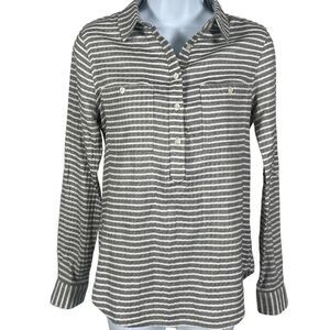 Love Notes Shirt Womens Sz Gray/White Button Down Long Sleeve Pockets Collared…